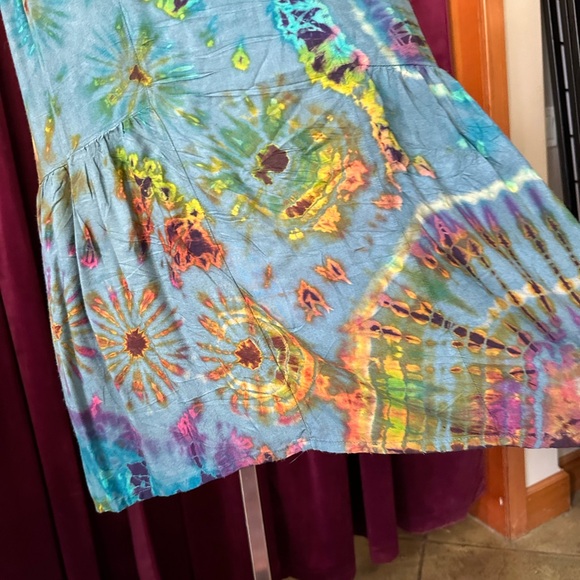 Sacred Threads Tie Dye Tank Tunic one size w/gather details on side square neck - Picture 6 of 11